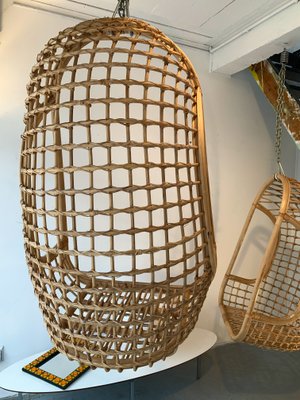 Vintage Italian Rattan Egg Lounge Chairs-FUE-686007