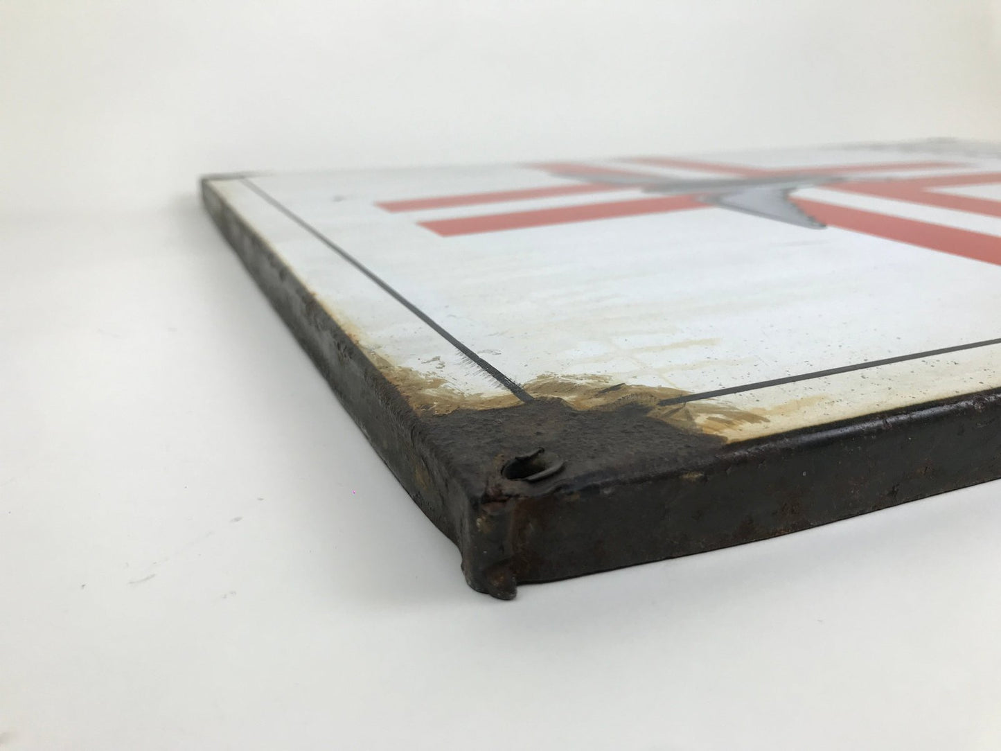 Vintage Italian Rectangular Metal Enamel Railway Emergency Care Sign, 1950s