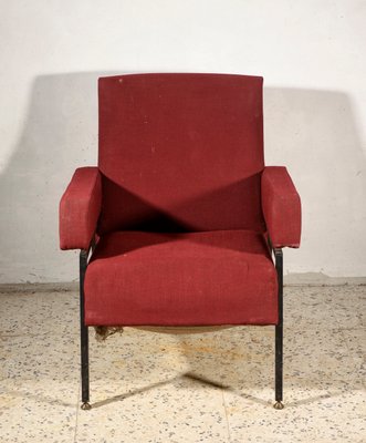 Vintage Italian Red & Black Iron Lounge Chair with Square Arms, 1960s-RAQ-800740