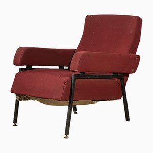 Vintage Italian Red & Black Iron Lounge Chair with Square Arms, 1960s-RAQ-800740