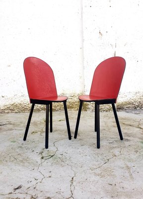 Vintage Italian Red Leather Dining Chairs from Zanotta, 1980s, Set of 2-PUG-786636