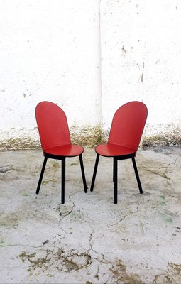 Vintage Italian Red Leather Dining Chairs from Zanotta, 1980s, Set of 2-PUG-786636