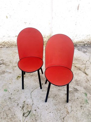 Vintage Italian Red Leather Dining Chairs from Zanotta, 1980s, Set of 2-PUG-786636