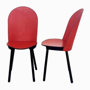 Vintage Italian Red Leather Dining Chairs from Zanotta, 1980s, Set of 2-PUG-786636