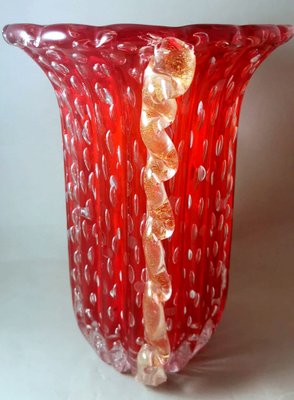 Vintage Italian Red Murano Glass Vase from Barovier & Toso, 1955-QRS-1750435