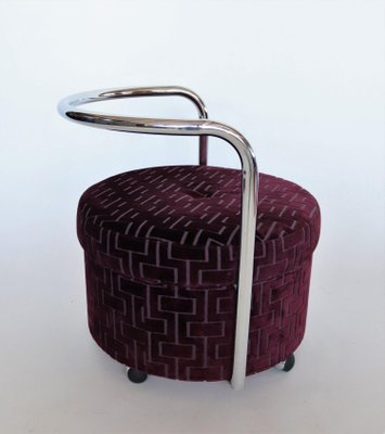 Vintage Italian Rolling Chrome Ottoman in Purple Velvet, 1970s-VNE-966092