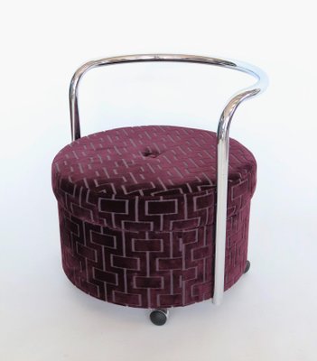 Vintage Italian Rolling Chrome Ottoman in Purple Velvet, 1970s-VNE-966092