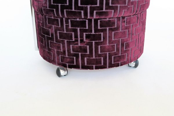 Vintage Italian Rolling Chrome Ottoman in Purple Velvet, 1970s-VNE-966092