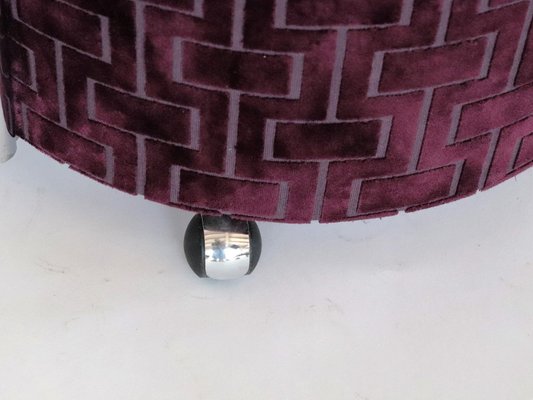 Vintage Italian Rolling Chrome Ottoman in Purple Velvet, 1970s-VNE-966092