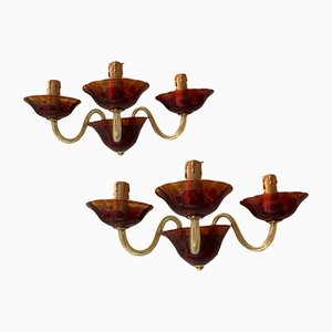 Vintage Italian Ruby Red Murano Glass Sconces from Made Murano Glass, Set of 2-JJC-1318889