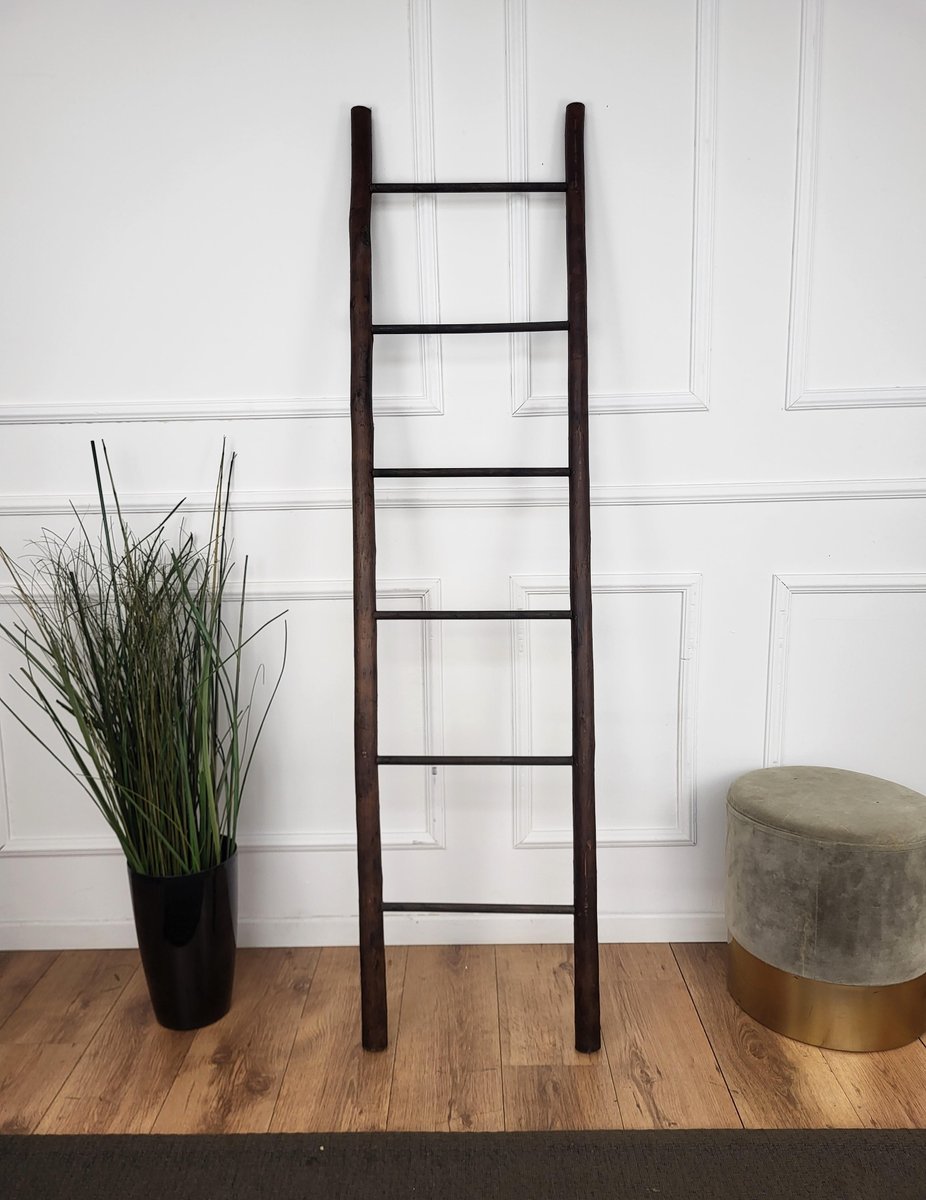 Vintage Italian Rustic Wooden Ladder Stair Step, 1980s