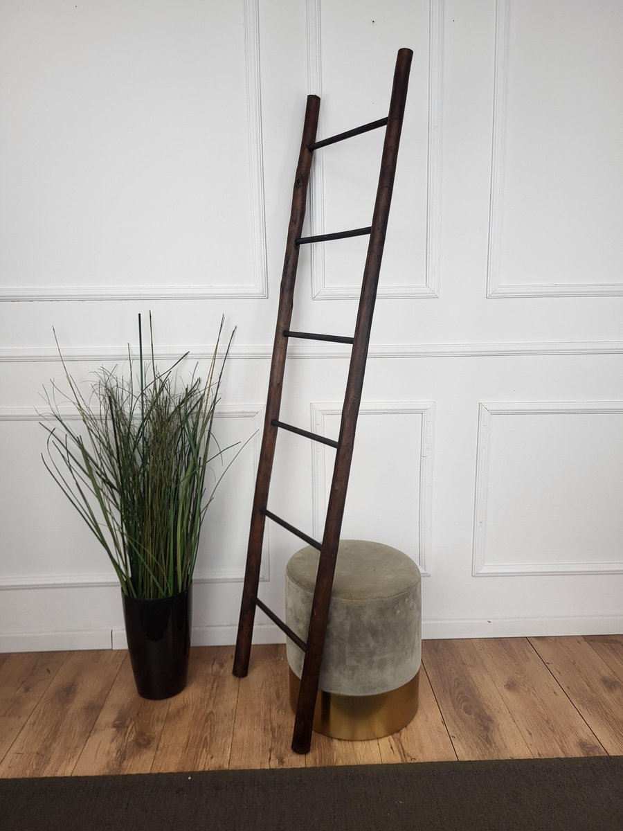 Vintage Italian Rustic Wooden Ladder Stair Step, 1980s