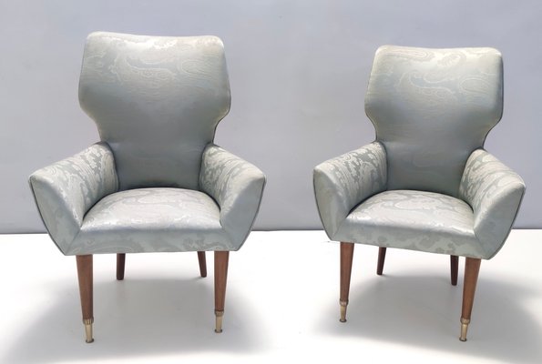 Vintage Italian Satin Grey Lounge Chairs with Walnut Frame, 1950s, Set of 2-JPQ-2027143