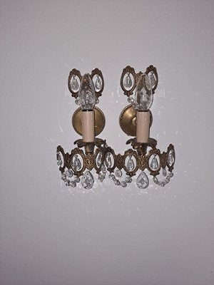 Vintage Italian Sconces with Crystal Drops, Set of 2-HIT-1015811