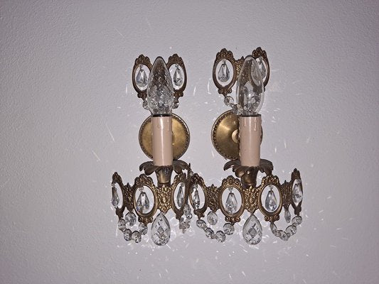 Vintage Italian Sconces with Crystal Drops, Set of 2-HIT-1015811