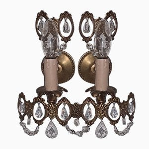 Vintage Italian Sconces with Crystal Drops, Set of 2-HIT-1015811