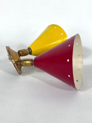 Vintage Italian Single Brass Double Cones Wall Lamp, 1950s-OT-1426439