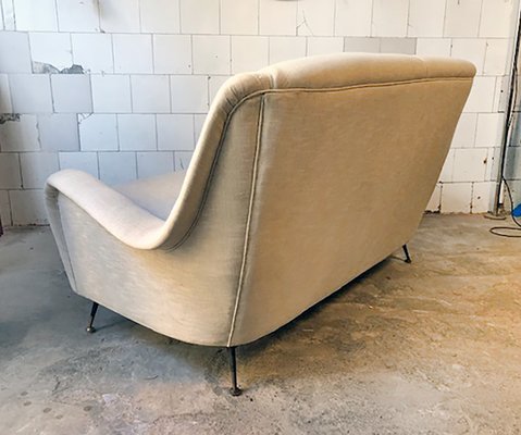 Vintage Italian Sofa with Padded Seats and Brass Legs, 1950s-VCV-654216