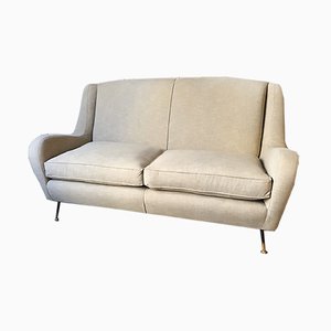 Vintage Italian Sofa with Padded Seats and Brass Legs, 1950s-VCV-654216