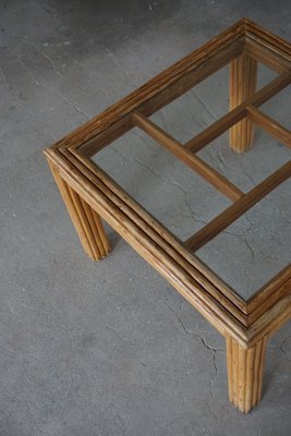 Vintage Italian Square Rattan Table With Glass Top, 1970s-MXF-821471