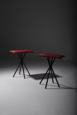 Vintage Italian Stools in Red Faux Leather, 1960, Set of 2-RCE-1792409