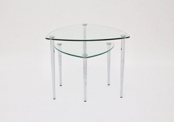 Vintage Italian Tri-Legged Chrome and Glass Side Tables, 1960s, Set of 2-NB-770446