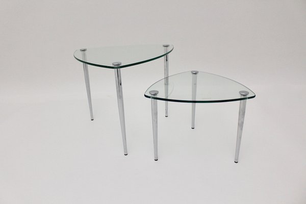 Vintage Italian Tri-Legged Chrome and Glass Side Tables, 1960s, Set of 2-NB-770446