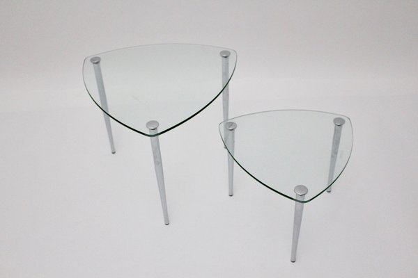 Vintage Italian Tri-Legged Chrome and Glass Side Tables, 1960s, Set of 2-NB-770446