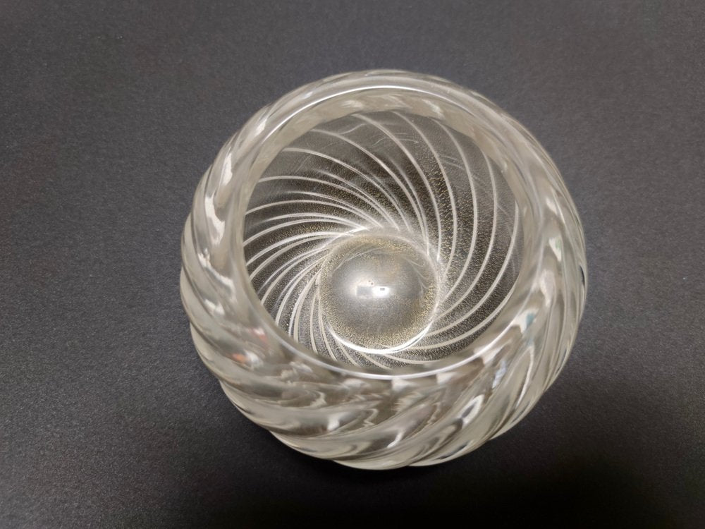 Vintage Italian Twisted Ribs Murano Glass Bowl attributed to Archimede Seguso, 1950s