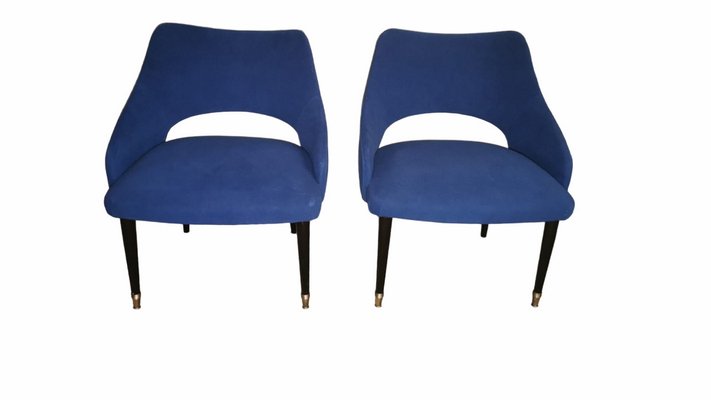 Vintage Italian Ulrich Guglielmo Style Blue Alcantara Armchairs, 1950s, Set of 2-QRS-1436278