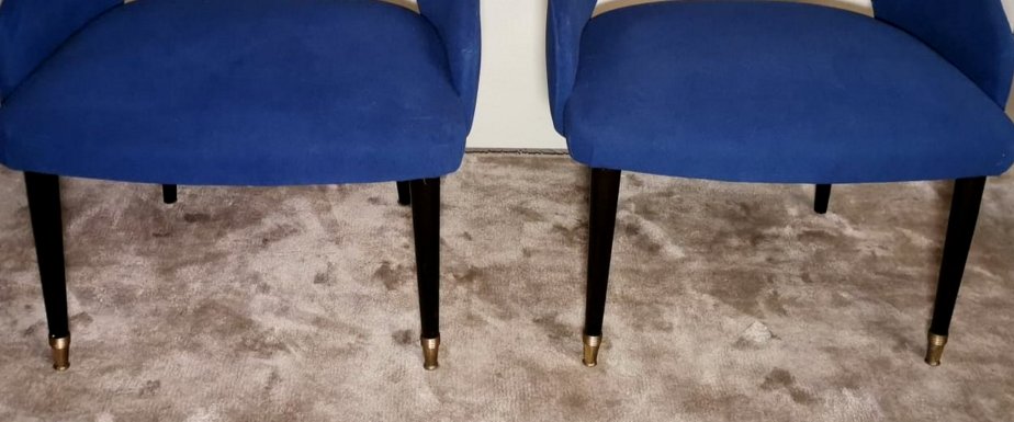 Vintage Italian Ulrich Guglielmo Style Blue Alcantara Armchairs, 1950s, Set of 2-QRS-1436278