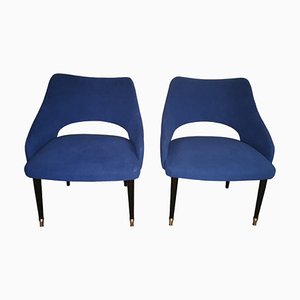 Vintage Italian Ulrich Guglielmo Style Blue Alcantara Armchairs, 1950s, Set of 2-QRS-1436278