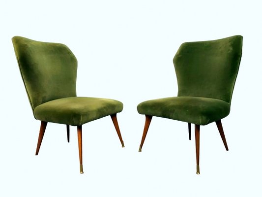 Vintage Italian Ulrich Guglielmo Style Cotton & Velvet Dining Chairs, 1950s, Set of 2-QRS-1436283