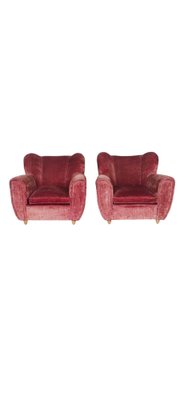 Vintage Italian Velvet Armchairs, 1950s, Set of 2-INI-1777664