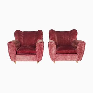 Vintage Italian Velvet Armchairs, 1950s, Set of 2-INI-1777664