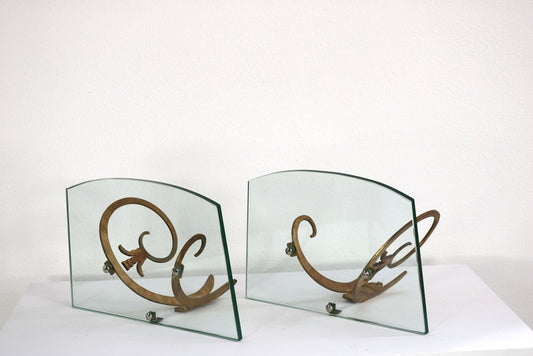 Vintage Italian Wall Console in Painted Cast Iron with Glass Shelf, 1950s, Set of 2