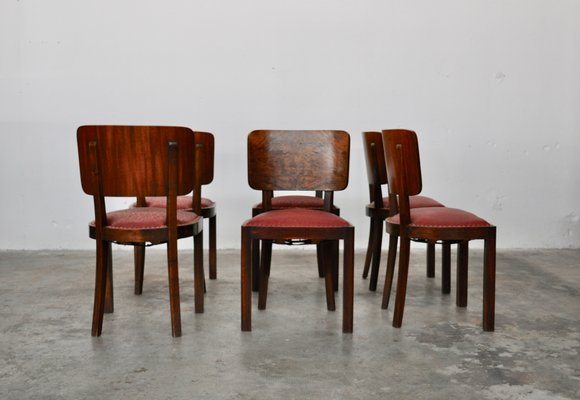 Vintage Italian Walnut Dining Chairs, 1930s, Set of 6-KNM-1118375