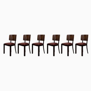 Vintage Italian Walnut Dining Chairs, 1930s, Set of 6-KNM-1118375