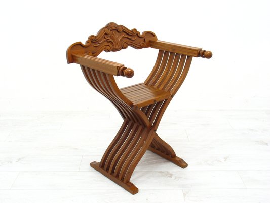 Vintage Italian Walnut Savonarola Chair, 1970s-WVA-1699959