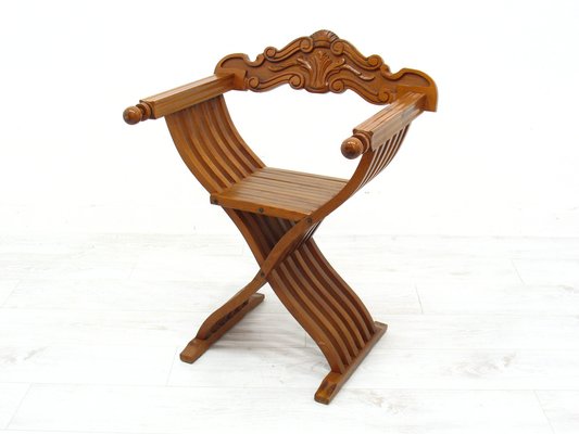 Vintage Italian Walnut Savonarola Chair, 1970s-WVA-1699959