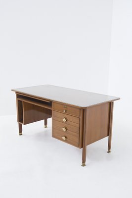 Vintage Italian Walnut Wood Brass and Glass Desk-RCE-1338330