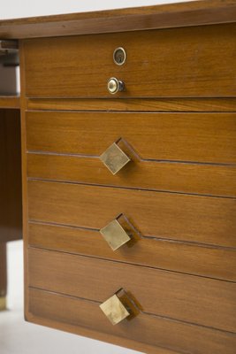 Vintage Italian Walnut Wood Brass and Glass Desk-RCE-1338330