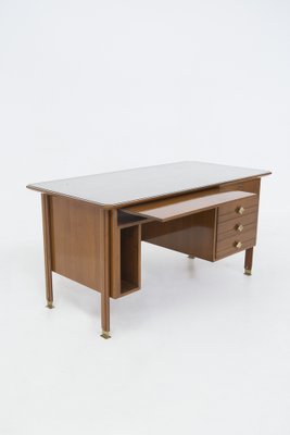 Vintage Italian Walnut Wood Brass and Glass Desk-RCE-1338330