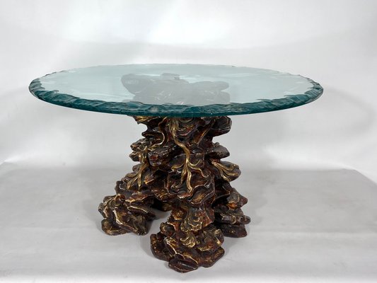 Vintage Italian Wood and Glass Coffee Table, 1970s-OT-1389487