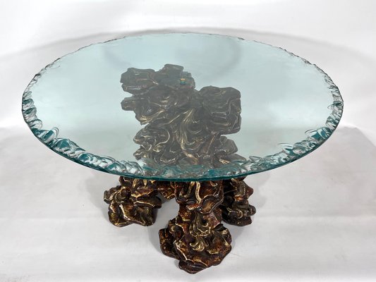 Vintage Italian Wood and Glass Coffee Table, 1970s-OT-1389487