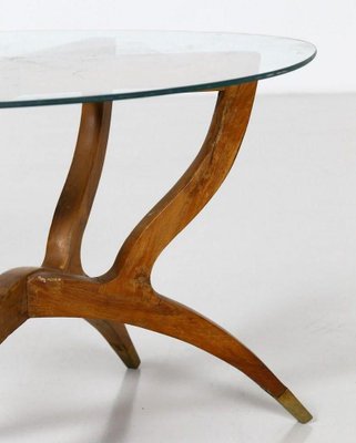 Vintage Italian Wood, Brass & Crystal Coffee Table, 1950s-ZCI-752318