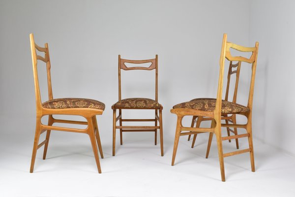 Vintage Italian Wooden Dining Chairs, 1950s, Set of 4-GXL-1732343