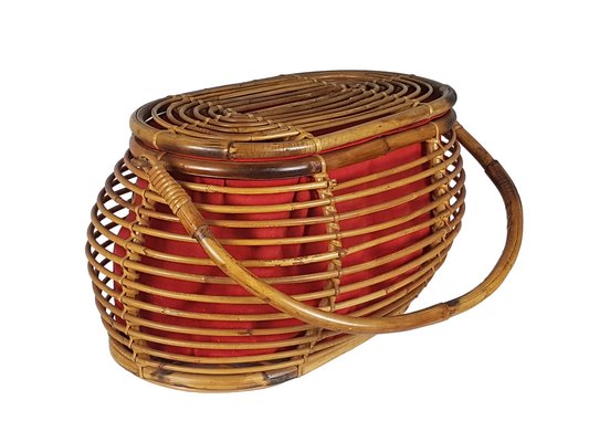 Vintage Italian Wool and Rattan Basket, 1960s-RD-1820651