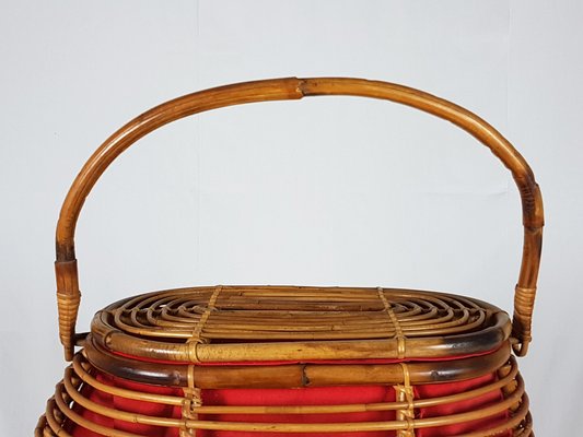 Vintage Italian Wool and Rattan Basket, 1960s-RD-1820651