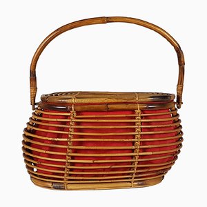 Vintage Italian Wool and Rattan Basket, 1960s-RD-1820651